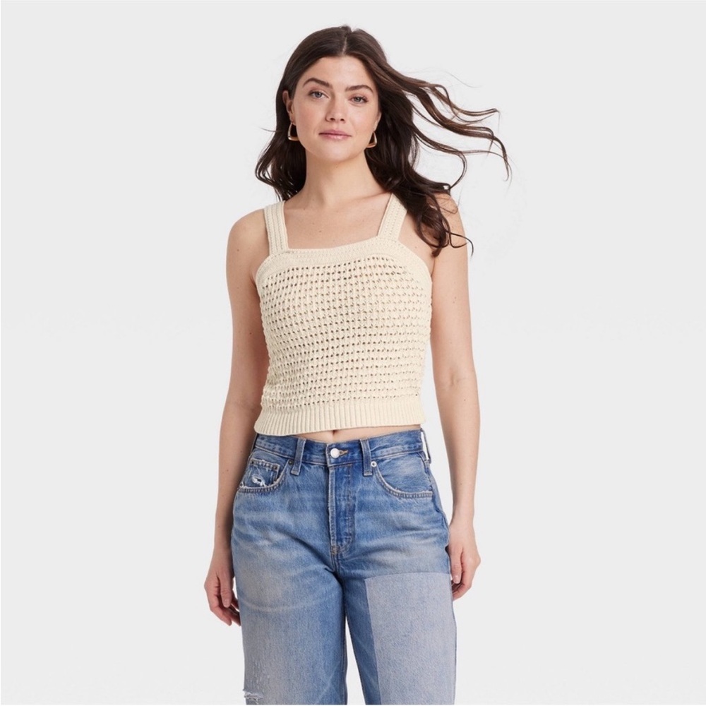 Universal Thread Cream Crochet Ribbed Tank Top